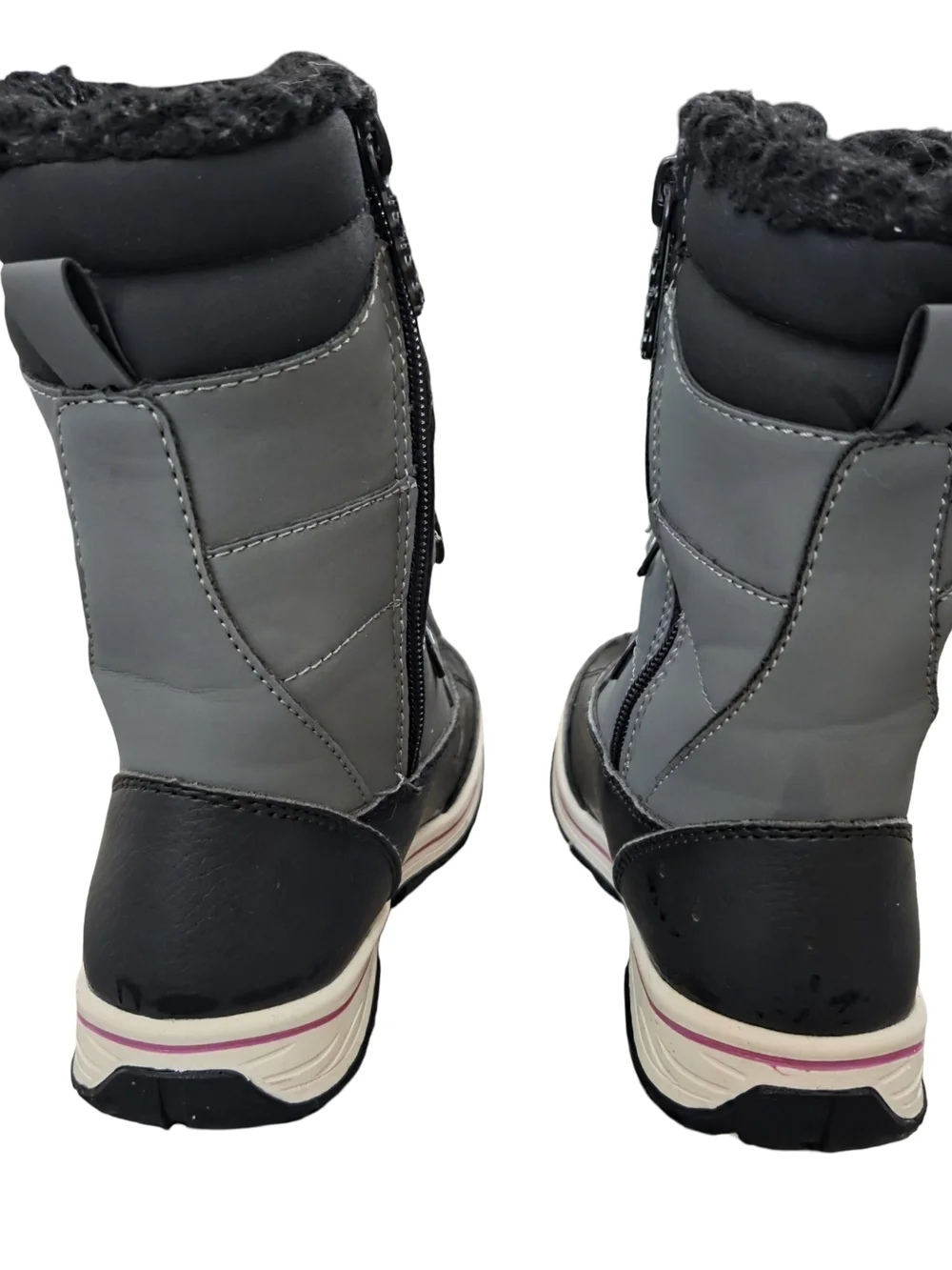 totes Kids Grey and Black Snow Boots with Pink Laces